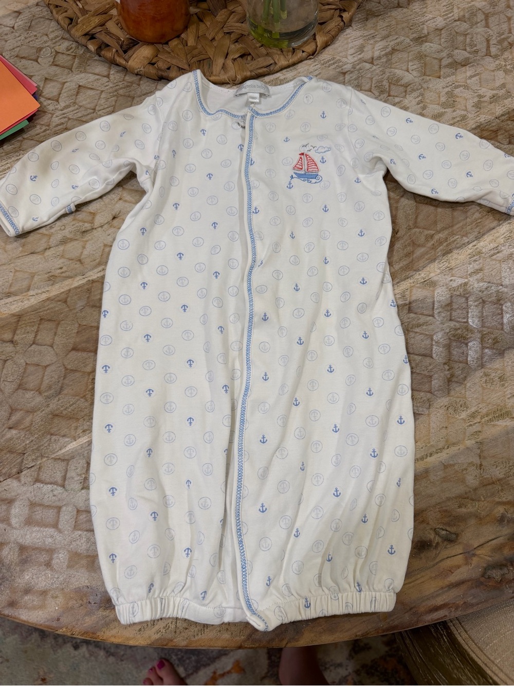 Magnolia Baby White & Blue Nautical Baby Pajama converter